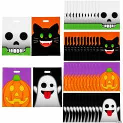 Wholesale π― 12 1/2" x 17" Bulk Large π§ Halloween Emoji Face Trick-Or-Treat Plastic Goody Bags - 50 Pc. β