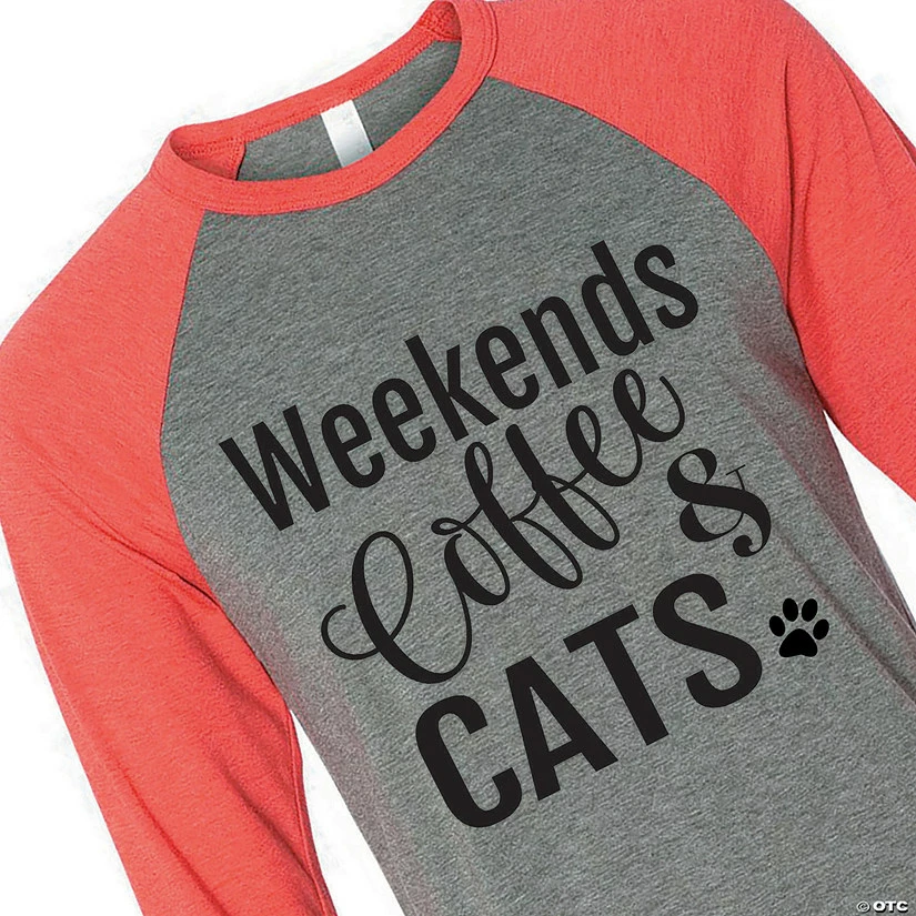 Discount 🛒 Weekends, Coffee & Cats Adult's ⚾ Baseball T-Shirt 🔥 - Image 2