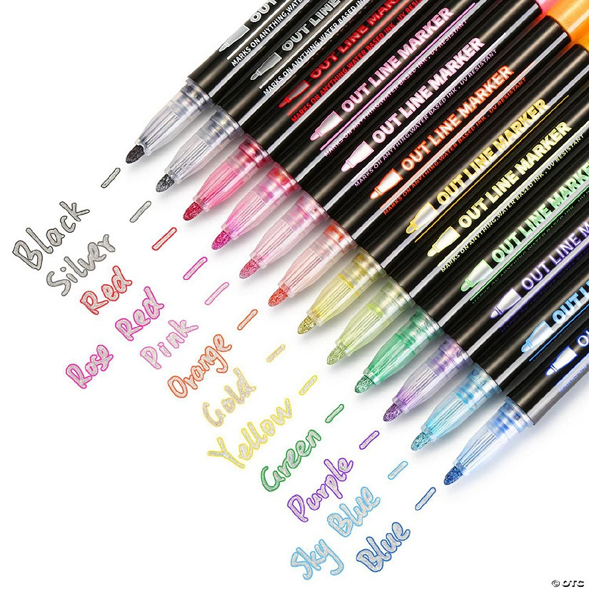 Cheapest 👏 AGPtEK 12 Colors Double Line Outline Pens Metallic Self-Outline Pen Markers 🥰 - Image 2