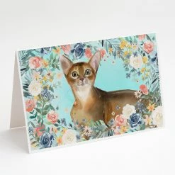 Hot Sale 🔥 Caroline's Treasures Abyssinian Spring Flowers Greeting Cards and Envelopes Pack of 8, 7 x 5, Cats ⌛