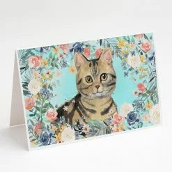 Best Sale 😉 Caroline's Treasures American Shorthair Brown Tabby Spring Flowers Greeting Cards and Envelopes Pack of 8, 7 x 5, Cats ✨