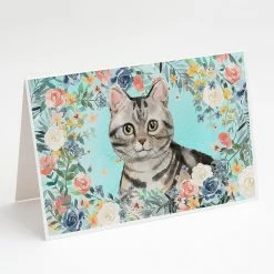 Brand new 🔥 Caroline's Treasures American Shorthair Spring Flowers Greeting Cards and Envelopes Pack of 8, 7 x 5, Cats 😀
