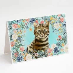 Deals 🎁 Caroline's Treasures Bengal Spring Flowers Greeting Cards and Envelopes Pack of 8, 7 x 5, Cats 🤩