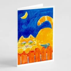 Discount ✔️ Caroline's Treasures Big orange Tabby cat on the fence Greeting Cards and Envelopes Pack of 8, 7 x 5, Cats 🤩