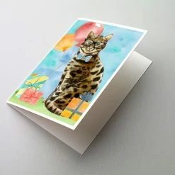 Brand new 🧨 Caroline's Treasures 🥳 Birthday, Bengal Happy 🥳 Birthday Greeting Cards and Envelopes Pack of 8, 7 x 5, Cats 🛒