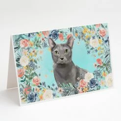 Cheap 🎉 Caroline's Treasures Blue Russian Spring Flowers Greeting Cards and Envelopes Pack of 8, 7 x 5, Cats ❤️