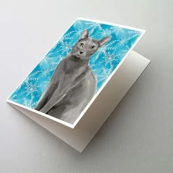 Wholesale 🎁 Caroline's Treasures Blue Russian Winter Snowflakes Greeting Cards and Envelopes Pack of 8, 7 x 5, Cats 🎉