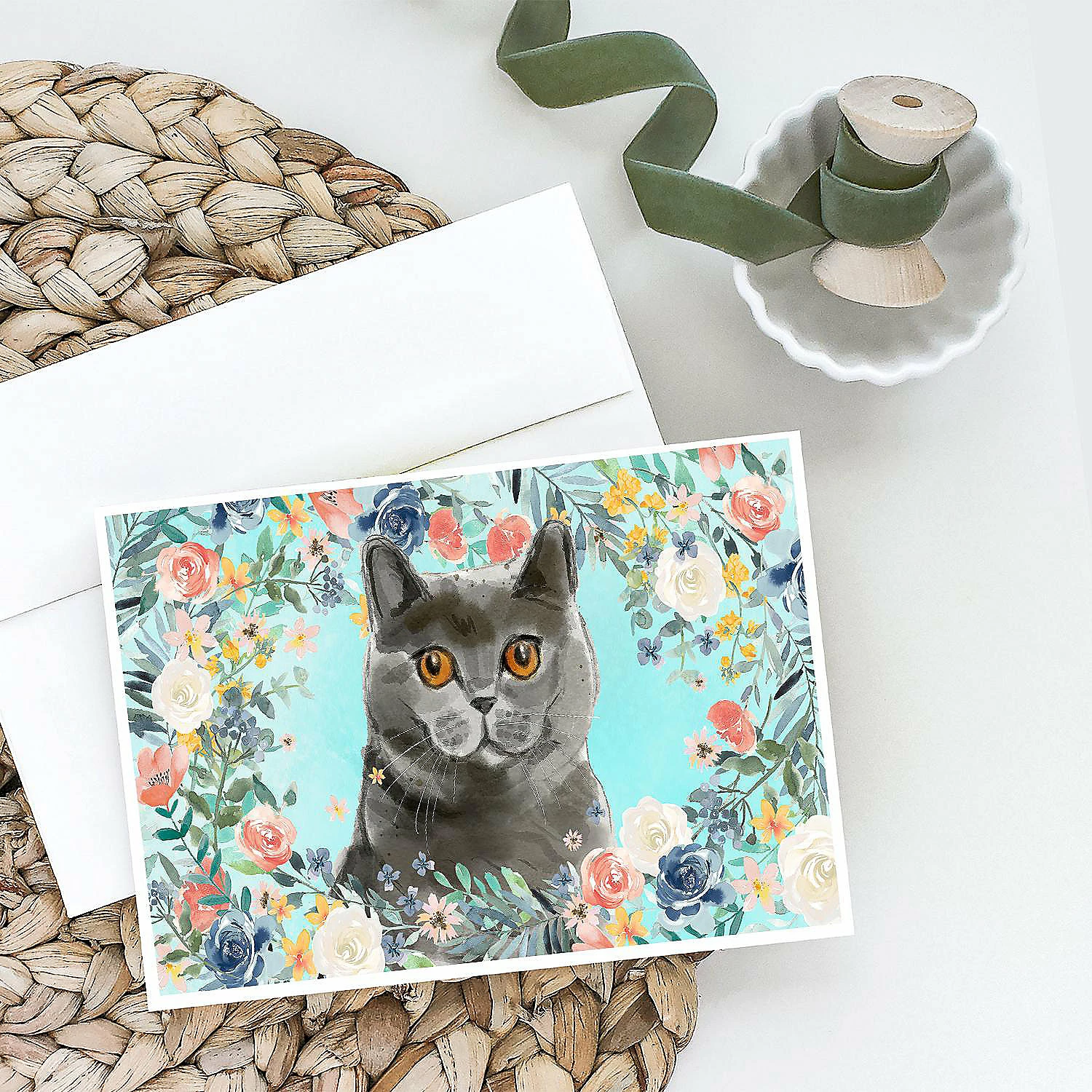Flash Sale ๐ Caroline's Treasures British Shorthair Spring Flowers Greeting Cards and Envelopes Pack of 8, 7 x 5, Cats ๐ - Image 2