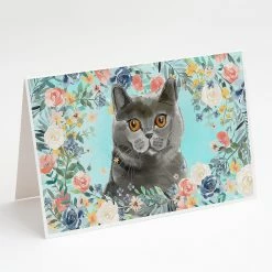 Flash Sale 😍 Caroline's Treasures British Shorthair Spring Flowers Greeting Cards and Envelopes Pack of 8, 7 x 5, Cats 😀