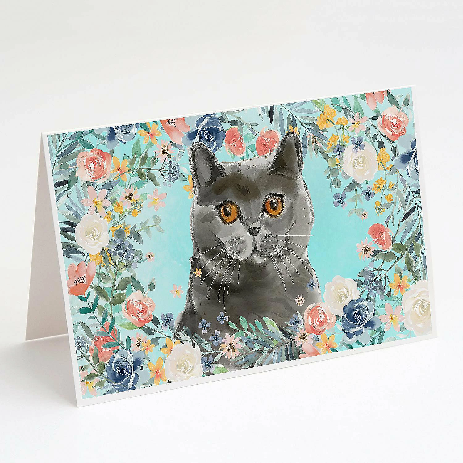 Flash Sale ๐ Caroline's Treasures British Shorthair Spring Flowers Greeting Cards and Envelopes Pack of 8, 7 x 5, Cats ๐