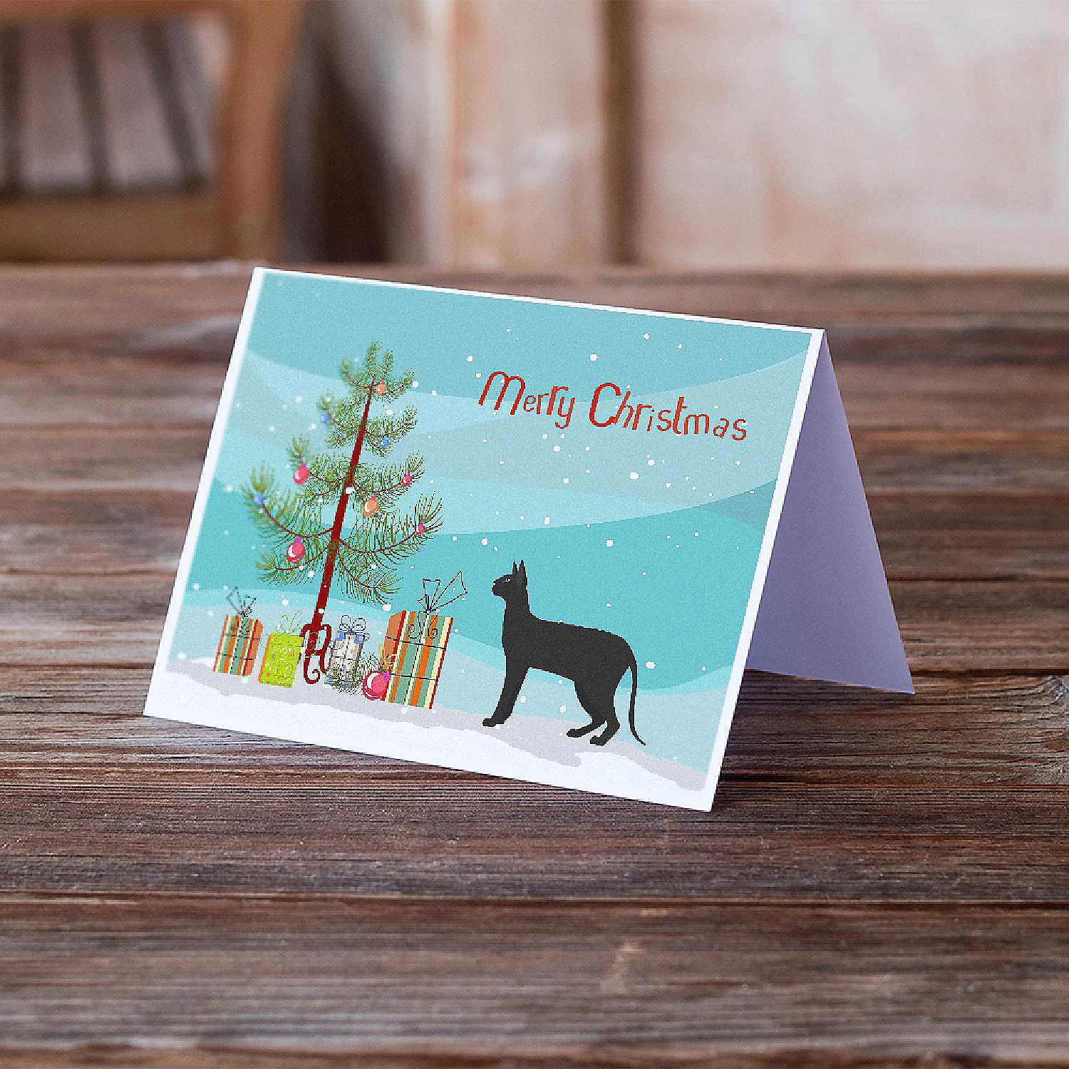 Hot Sale 😀 Caroline's Treasures 🎁 Christmas, Black Cornish Rex Cat Merry 🎁 Christmas Greeting Cards and Envelopes Pack of 8, 7 x 5, Cats 💯 - Image 2