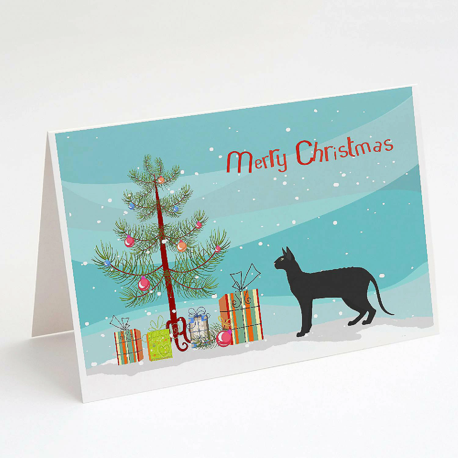Hot Sale 😀 Caroline's Treasures 🎁 Christmas, Black Cornish Rex Cat Merry 🎁 Christmas Greeting Cards and Envelopes Pack of 8, 7 x 5, Cats 💯