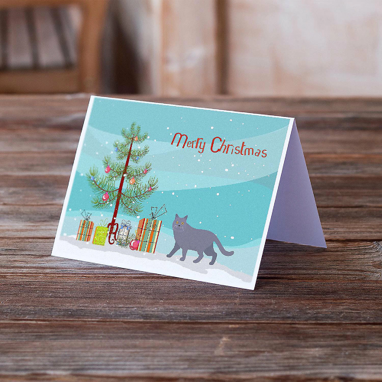 Deals 🔔 Caroline's Treasures ❄ Christmas, British Shorthair #1 Cat Merry ❄ Christmas Greeting Cards and Envelopes Pack of 8, 7 x 5, Cats ⭐ - Image 2