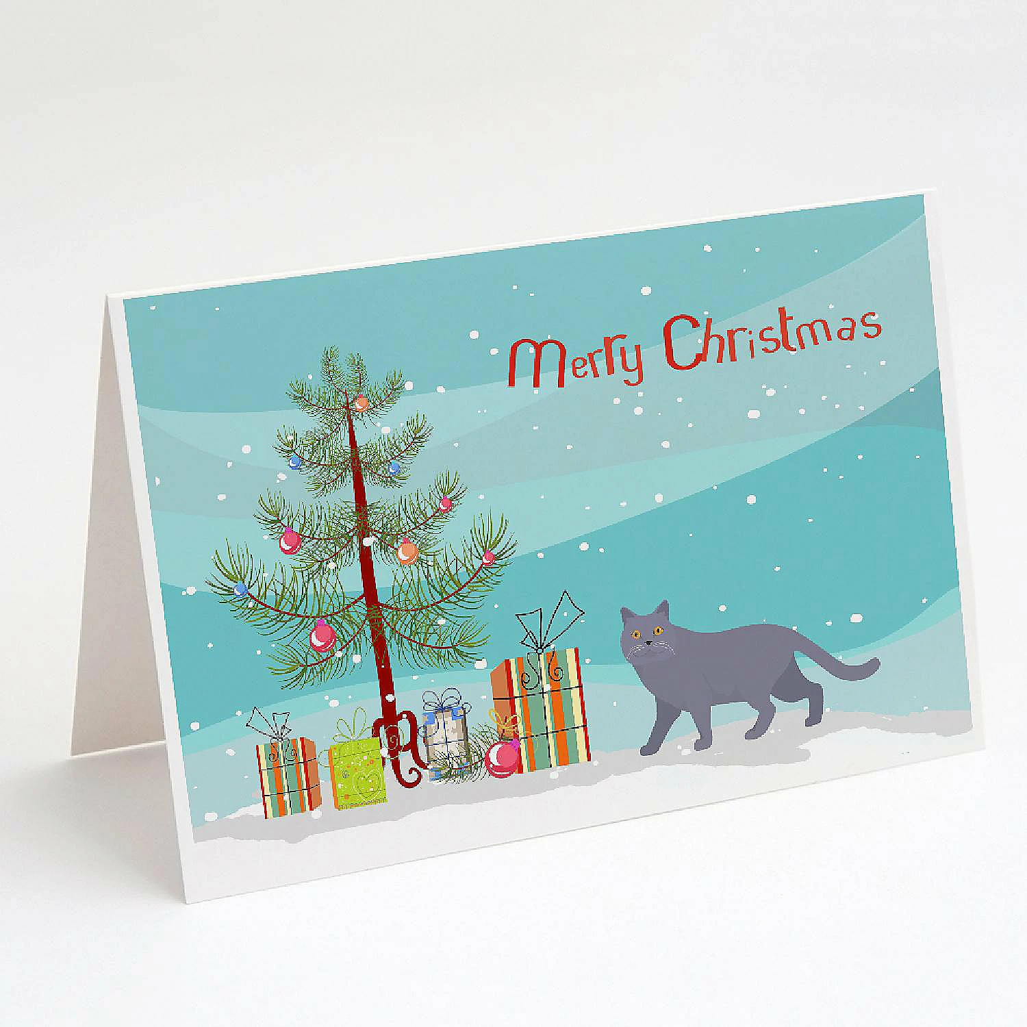 Deals 🔔 Caroline's Treasures ❄ Christmas, British Shorthair #1 Cat Merry ❄ Christmas Greeting Cards and Envelopes Pack of 8, 7 x 5, Cats ⭐