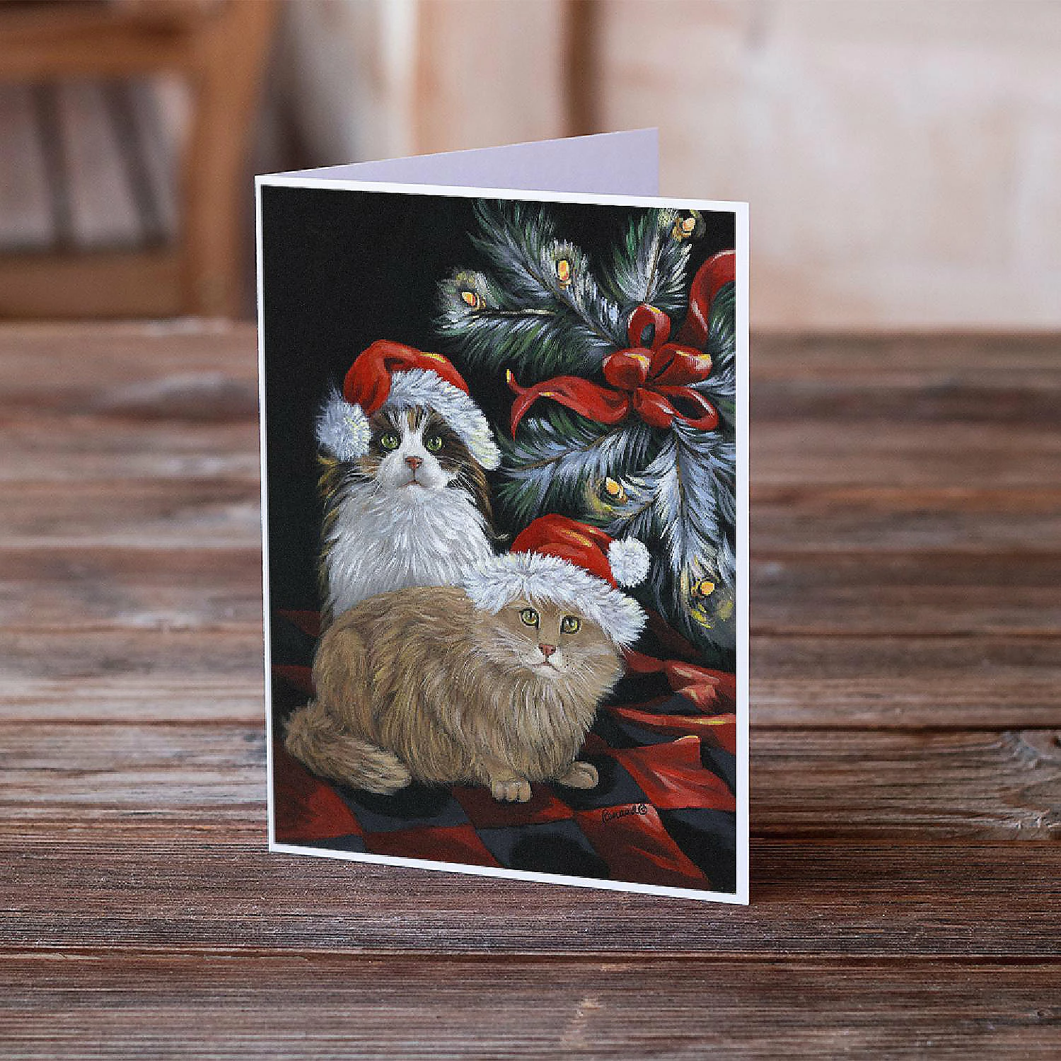 Promo 🥰 Caroline's Treasures 🎅 Christmas, Cat Kitty Glitter 🎅 Christmas Greeting Cards and Envelopes Pack of 8, 7 x 5, Cats ✨ - Image 2