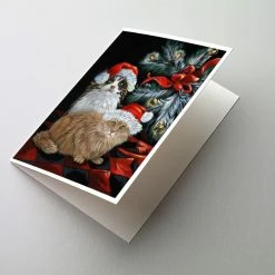 Promo 🥰 Caroline's Treasures 🎅 Christmas, Cat Kitty Glitter 🎅 Christmas Greeting Cards and Envelopes Pack of 8, 7 x 5, Cats ✨