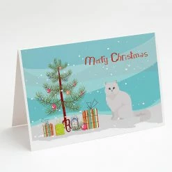 Deals 💯 Caroline's Treasures 🎁 Christmas, Chinchilla Persian Longhair Cat Merry 🎁 Christmas Greeting Cards and Envelopes Pack of 8, 7 x 5, Cats 🥰
