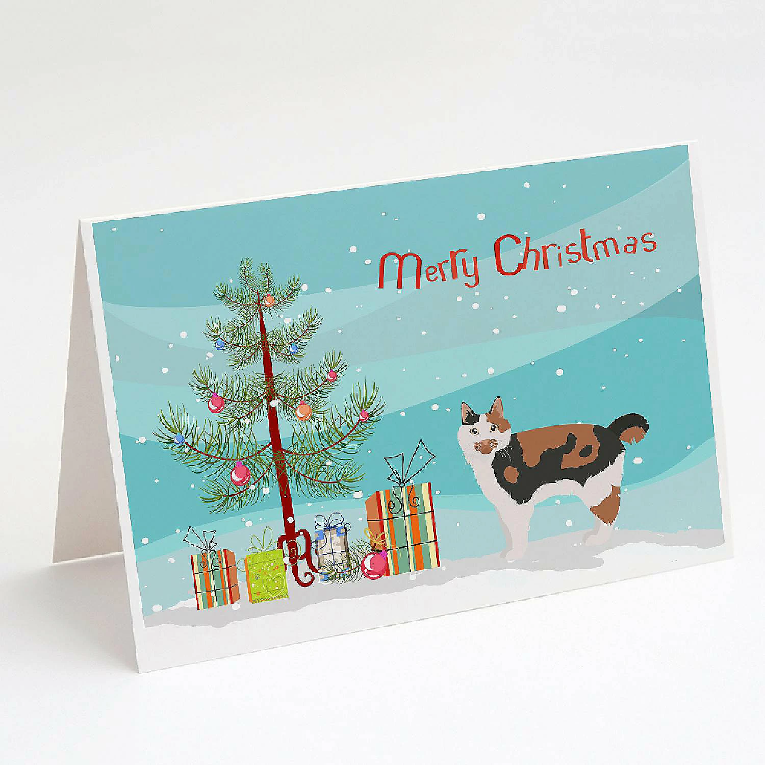 New โญ Caroline's Treasures ๐ Christmas, Cymric #2 Cat Merry ๐ Christmas Greeting Cards and Envelopes Pack of 8, 7 x 5, Cats ๐ฏ