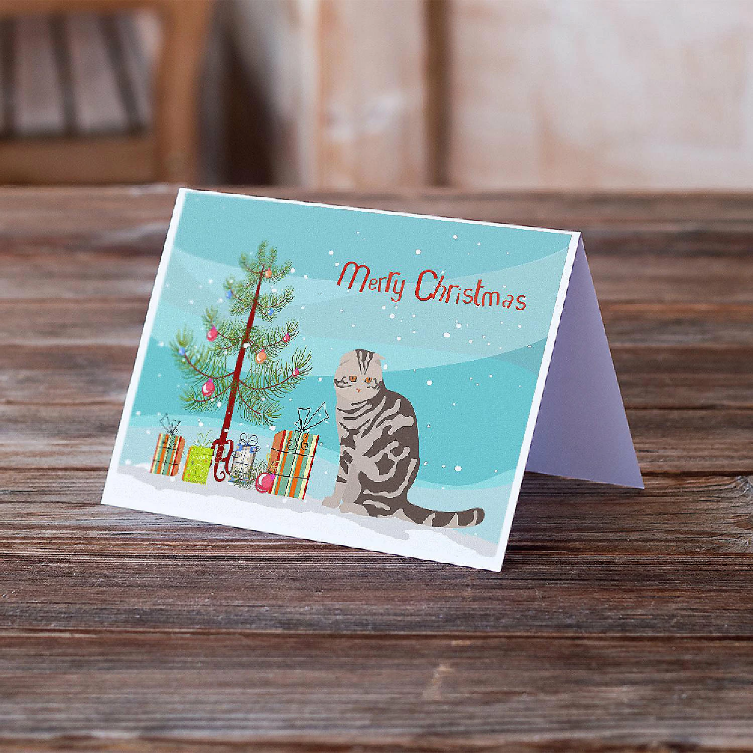 Buy ❤️ Caroline's Treasures 🔔 Christmas, Foldex Exotic Fold Cat Merry 🔔 Christmas Greeting Cards and Envelopes Pack of 8, 7 x 5, Cats ⭐ - Image 2