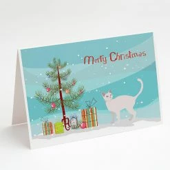 Hot Sale ⭐ Caroline's Treasures 🎄 Christmas, Khao Manee #2 Cat Merry 🎄 Christmas Greeting Cards and Envelopes Pack of 8, 7 x 5, Cats 🤩
