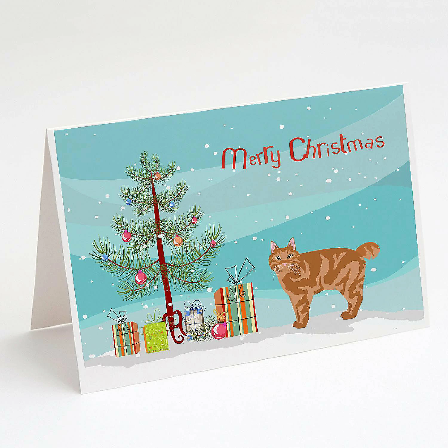 Best Sale ๐งจ Caroline's Treasures ๐ Christmas, Kurilian Bobtail Cat Merry ๐ Christmas Greeting Cards and Envelopes Pack of 8, 7 x 5, Cats ๐