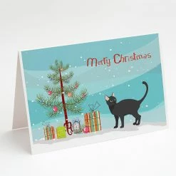 Promo 🔥 Caroline's Treasures 🎄 Christmas, Malayan #2 Cat Merry 🎄 Christmas Greeting Cards and Envelopes Pack of 8, 7 x 5, Cats ⭐