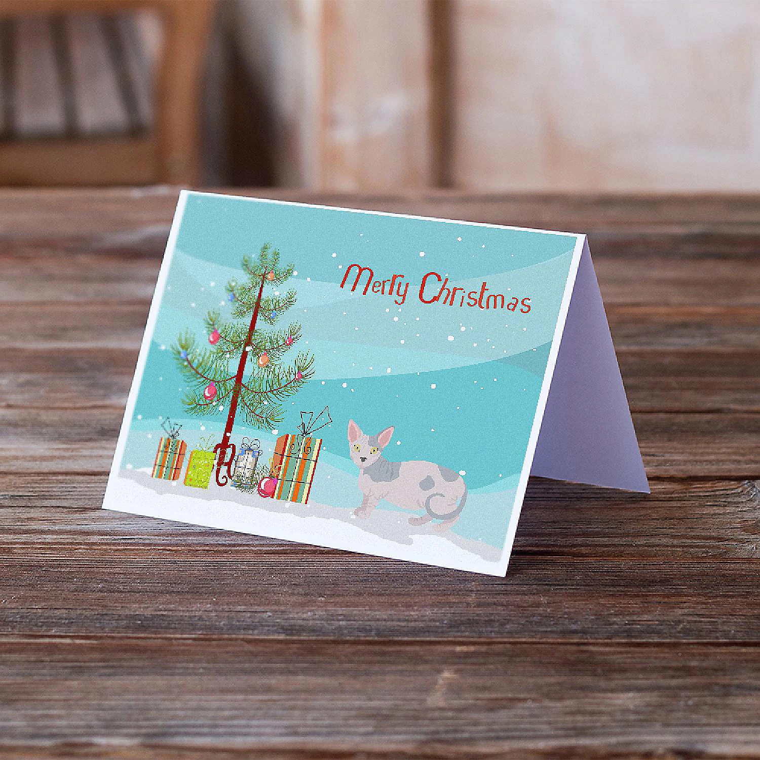 Discount 😉 Caroline's Treasures 🎄 Christmas, Minskin Cat Merry 🎄 Christmas Greeting Cards and Envelopes Pack of 8, 7 x 5, Cats 😀 - Image 2