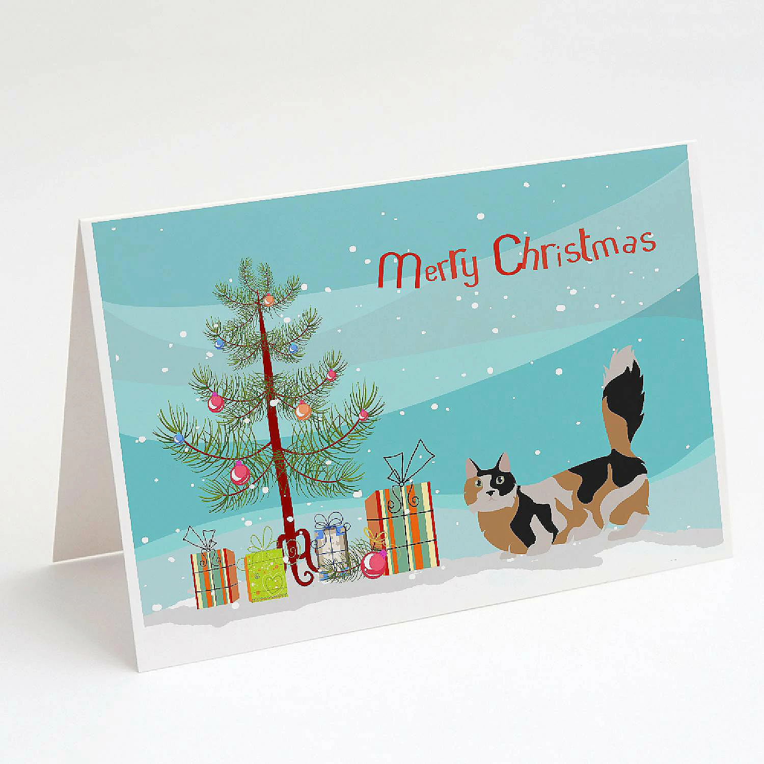 New โ Caroline's Treasures ๐ Christmas, Munchkin #3 Cat Merry ๐ Christmas Greeting Cards and Envelopes Pack of 8, 7 x 5, Cats ๐