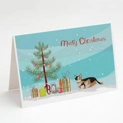 Deals 🧨 Caroline's Treasures 🎁 Christmas, Munchkin Cat Merry 🎁 Christmas Greeting Cards and Envelopes Pack of 8, 7 x 5, Cats 😍