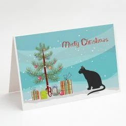 Promo ⌛ Caroline's Treasures 🎁 Christmas, Ojos Azules Cat Merry 🎁 Christmas Greeting Cards and Envelopes Pack of 8, 7 x 5, Cats ✨