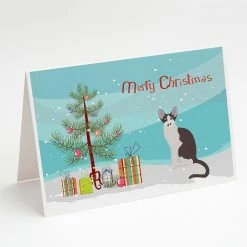 Promo 🎁 Caroline's Treasures ❄ Christmas, Oriental Bicolor Cat Merry ❄ Christmas Greeting Cards and Envelopes Pack of 8, 7 x 5, Cats 😀