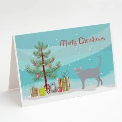 Cheapest ✔️ Caroline's Treasures 🎄 Christmas, Russian Blue #1 Cat Merry 🎄 Christmas Greeting Cards and Envelopes Pack of 8, 7 x 5, Cats 🥰