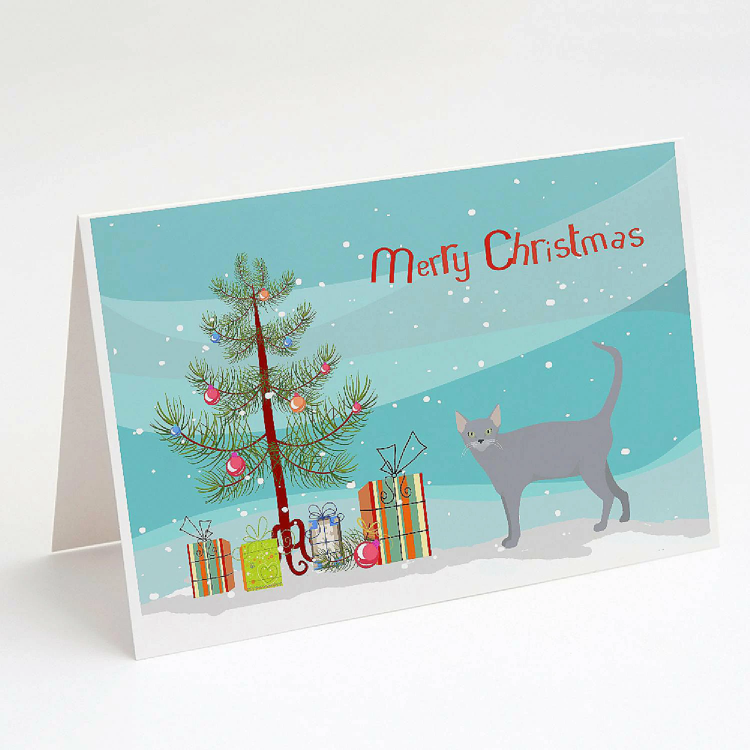 Cheapest ✔️ Caroline's Treasures 🎄 Christmas, Russian Blue #1 Cat Merry 🎄 Christmas Greeting Cards and Envelopes Pack of 8, 7 x 5, Cats 🥰