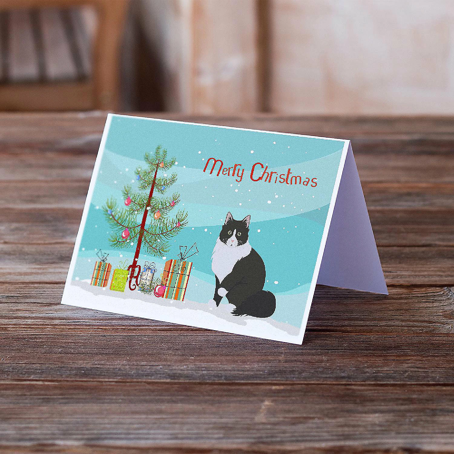 New 🔥 Caroline's Treasures 🎄 Christmas, Siberian Forest Cat Merry 🎄 Christmas Greeting Cards and Envelopes Pack of 8, 7 x 5, Cats ❤️ - Image 2