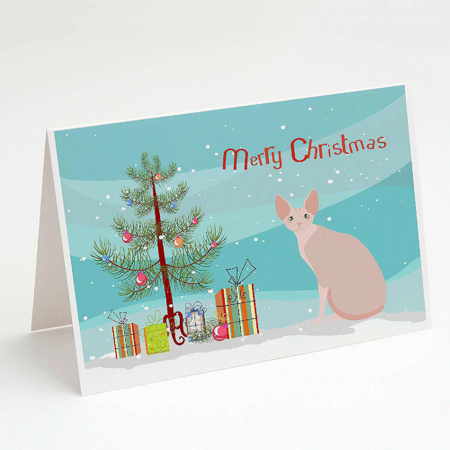 Brand new โค๏ธ Caroline's Treasures ๐ Christmas, Sphynx #2 Cat Merry ๐ Christmas Greeting Cards and Envelopes Pack of 8, 7 x 5, Cats ๐ฅ