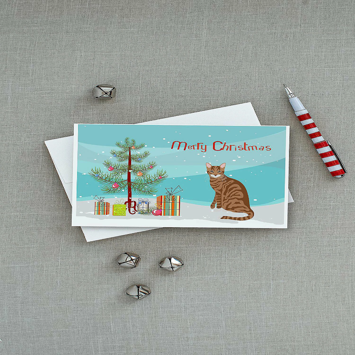 New 💯 Caroline's Treasures 🎄 Christmas, Toyger Cat Merry 🎄 Christmas Greeting Cards and Envelopes Pack of 8, 7 x 5, Cats 👍 - Image 3