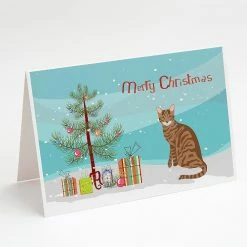 New 💯 Caroline's Treasures 🎄 Christmas, Toyger Cat Merry 🎄 Christmas Greeting Cards and Envelopes Pack of 8, 7 x 5, Cats 👍