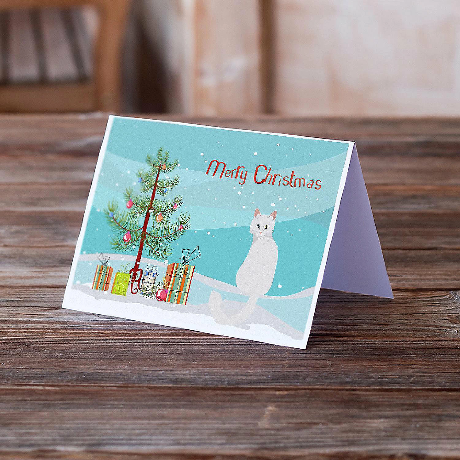 Budget โค๏ธ Caroline's Treasures ๐ Christmas, Turkish Angora Cat Merry ๐ Christmas Greeting Cards and Envelopes Pack of 8, 7 x 5, Cats ๐งจ - Image 2