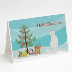 Budget ❤️ Caroline's Treasures 🎄 Christmas, Turkish Angora Cat Merry 🎄 Christmas Greeting Cards and Envelopes Pack of 8, 7 x 5, Cats 🧨