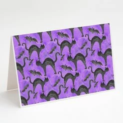 Deals 😍 Caroline's Treasures 🦇 Halloween, Watecolor 🦇 Halloween Black Cats on Purple Greeting Cards and Envelopes Pack of 8, 7 x 5, Cats 😀