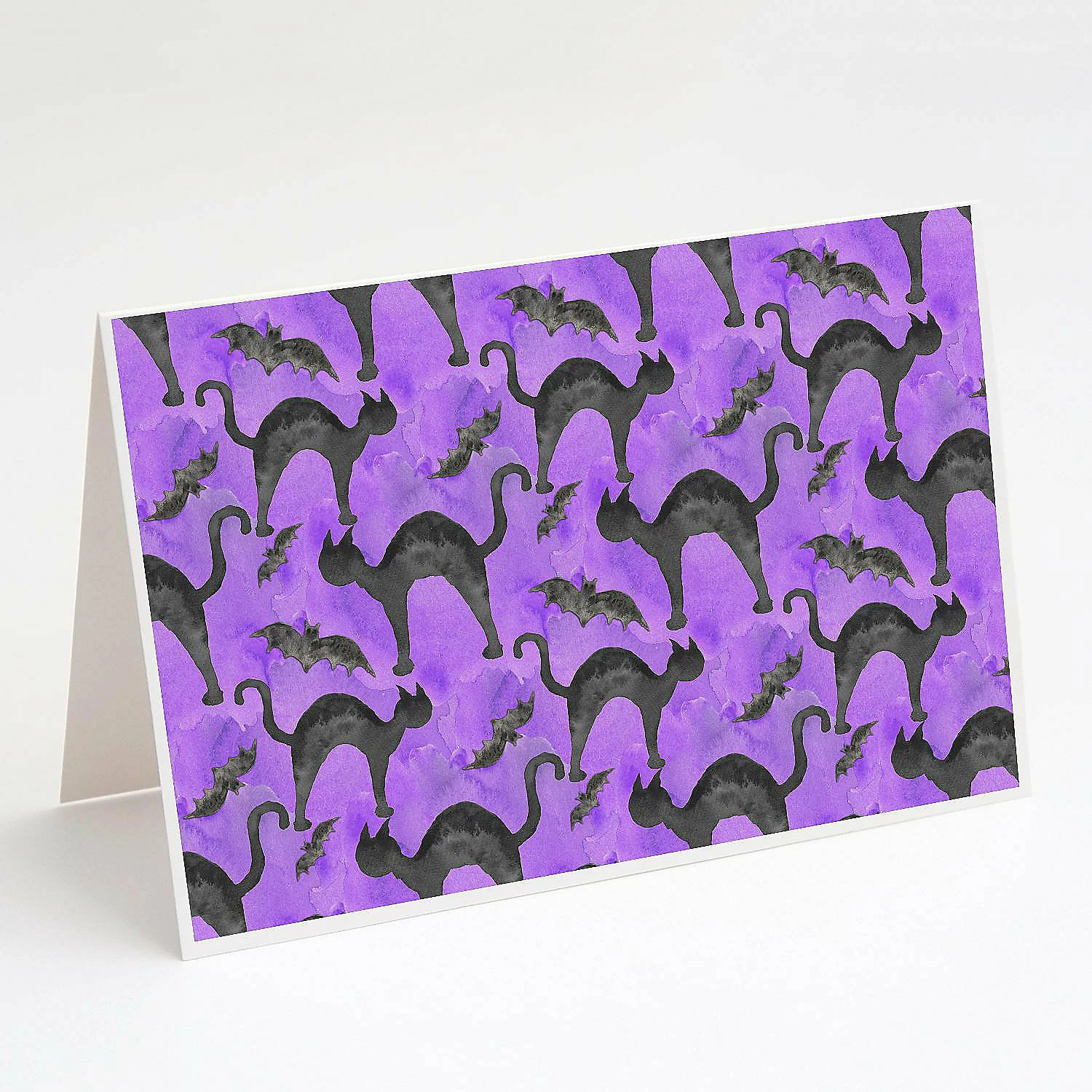 Deals 😍 Caroline's Treasures 🦇 Halloween, Watecolor 🦇 Halloween Black Cats on Purple Greeting Cards and Envelopes Pack of 8, 7 x 5, Cats 😀