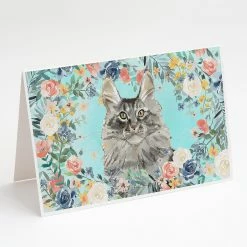 Budget 🌟 Caroline's Treasures Maine Coon Spring Flowers Greeting Cards and Envelopes Pack of 8, 7 x 5, Cats 💯
