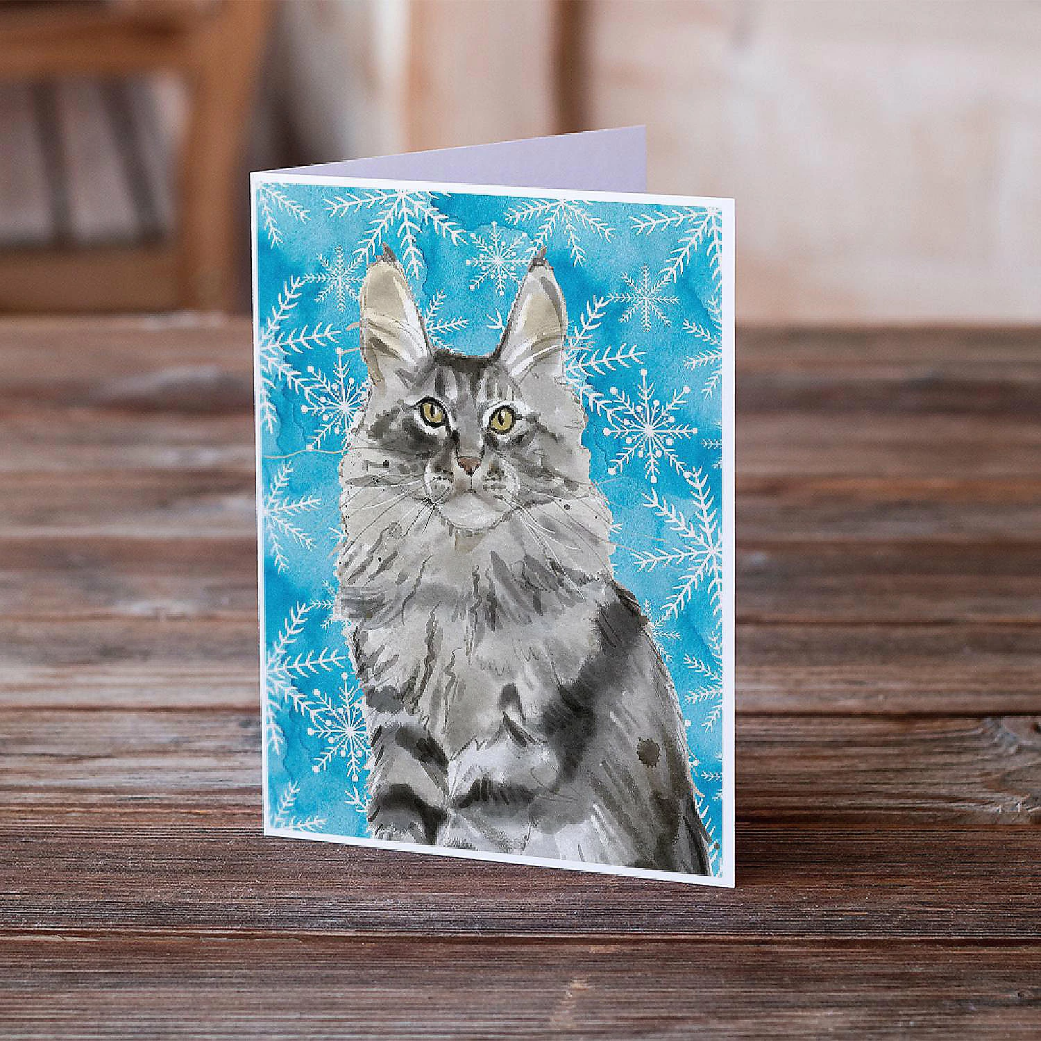 Buy ๐ Caroline's Treasures Maine Coon Winter Snowflakes Greeting Cards and Envelopes Pack of 8, 7 x 5, Cats ๐ - Image 2