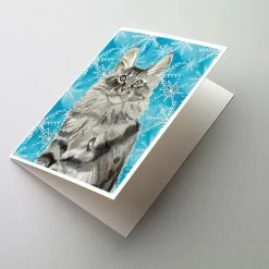 Buy 🌟 Caroline's Treasures Maine Coon Winter Snowflakes Greeting Cards and Envelopes Pack of 8, 7 x 5, Cats 🔔