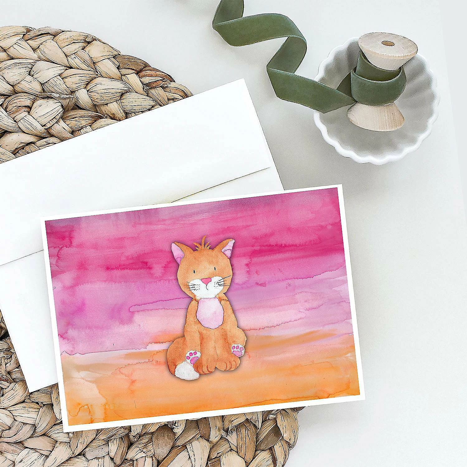 Buy ๐งจ Caroline's Treasures Orange Cat Watercolor Greeting Cards and Envelopes Pack of 8, 7 x 5, Cats ๐ - Image 2