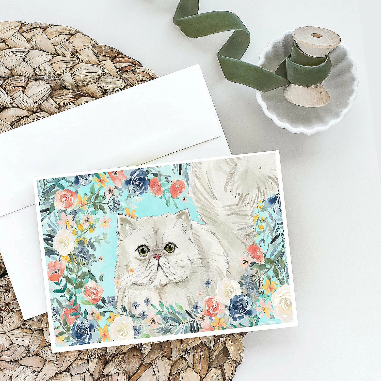 Best Sale ๐ Caroline's Treasures Persian Spring Flowers Greeting Cards and Envelopes Pack of 8, 7 x 5, Cats ๐ - Image 2