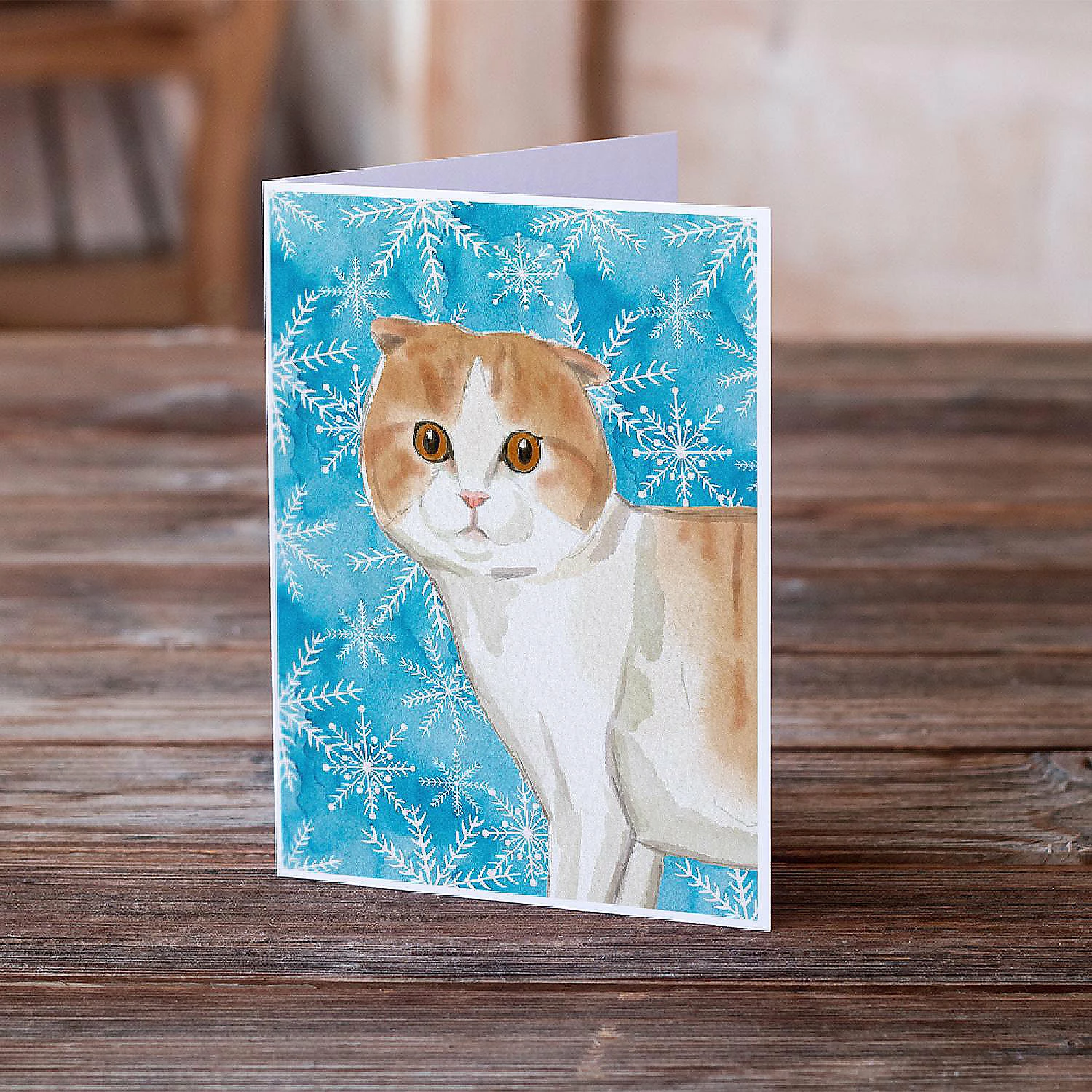 Buy ๐ Caroline's Treasures Scottish Fold Winter Snowflakes Greeting Cards and Envelopes Pack of 8, 7 x 5, Cats โจ - Image 2