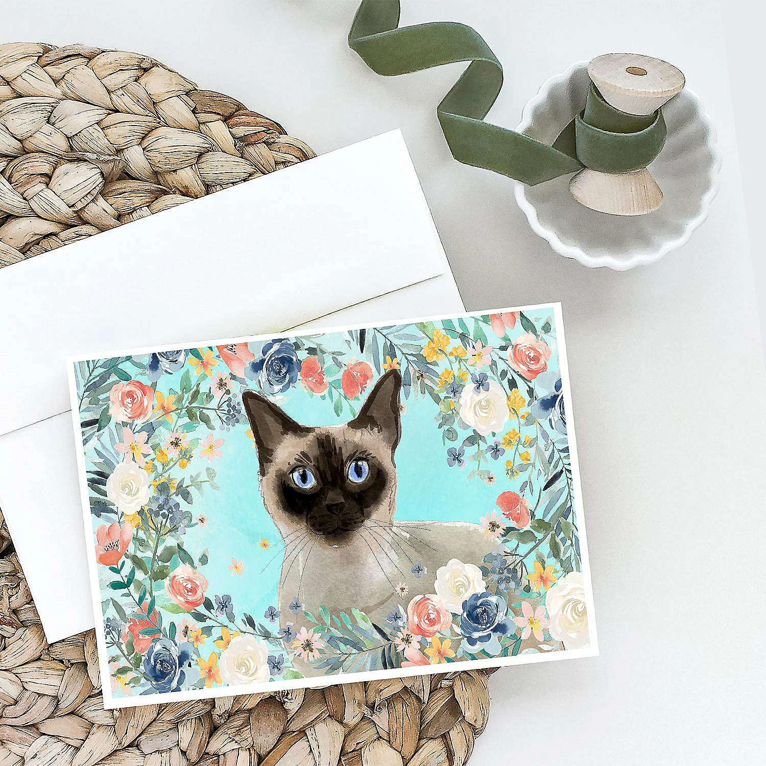 Brand new 😍 Caroline's Treasures Siamese Spring Flowers Greeting Cards and Envelopes Pack of 8, 7 x 5, Cats 🔥 - Image 2