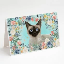 Brand new 😍 Caroline's Treasures Siamese Spring Flowers Greeting Cards and Envelopes Pack of 8, 7 x 5, Cats 🔥
