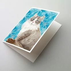 Brand new 🔔 Caroline's Treasures Siberian Winter Snowflakes Greeting Cards and Envelopes Pack of 8, 7 x 5, Cats ⭐